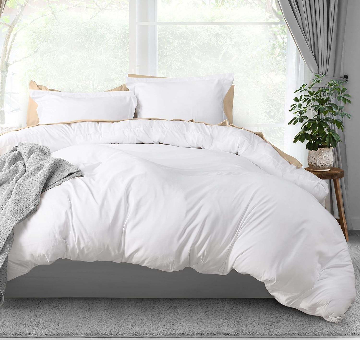 Duvet Cover Queen Size - 3 Piece with Zipper Closure - 1 Comforter Cover 90X90 Inches & 2 Pillow Shams 20X26 Inches (White) Comforter Not Included