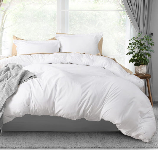 Duvet Cover Queen Size - 3 Piece with Zipper Closure - 1 Comforter Cover 90X90 Inches & 2 Pillow Shams 20X26 Inches (White) Comforter Not Included