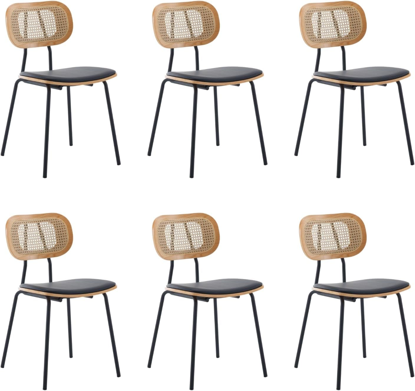 Dining Chairs Set of 2, Upholstered Faux Leather Rattan Dining Chairs with Backrest and Metal Legs, Armless Kitchen Rattan Chairs for Dining Room, White