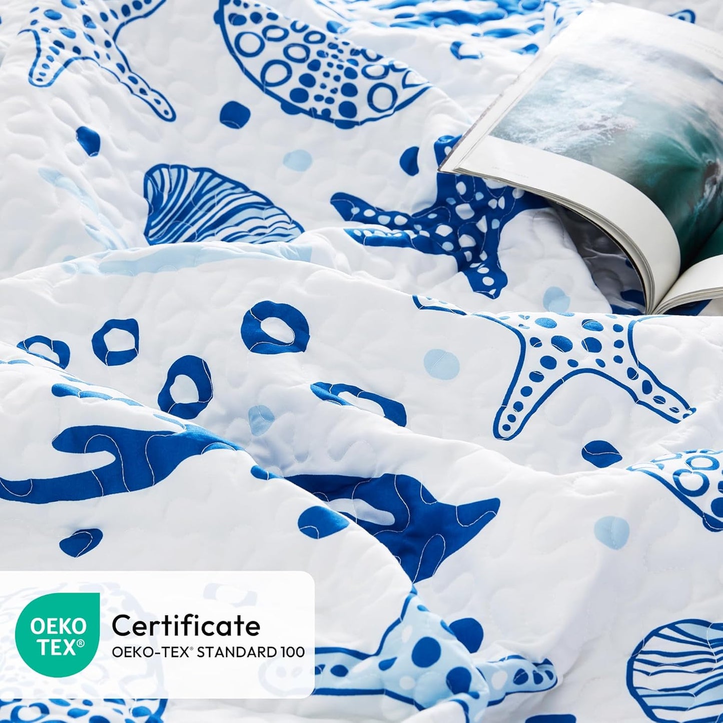 Twin Quilt Bedding Set Coastal White Bedspreads - Soft Bed Summer Beach Nautical Quilt Lightweight Bedspread- Reversible Bedding Coverlet for All Season - 2 Piece (1 Quilt, 1 Pillow Sham)