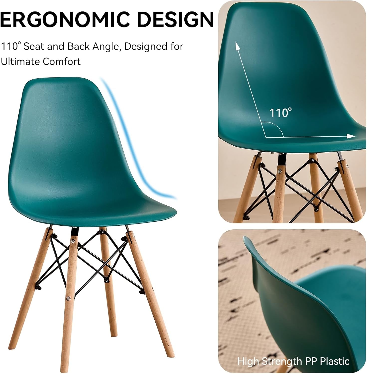 5-Piece round Dining Table Set, Small 31.5" Kitchen Table Chairs Set of 4 Space Saving Furniture, Plastic Seats, Solid Wood Legs, for Living Room Apartment Office Home, Green