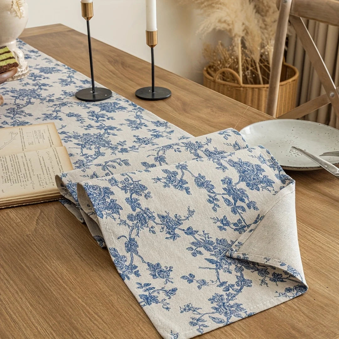 Retro Orchid Printed Table Runner – Pastoral Touch for Home &amp; Dining Decor
