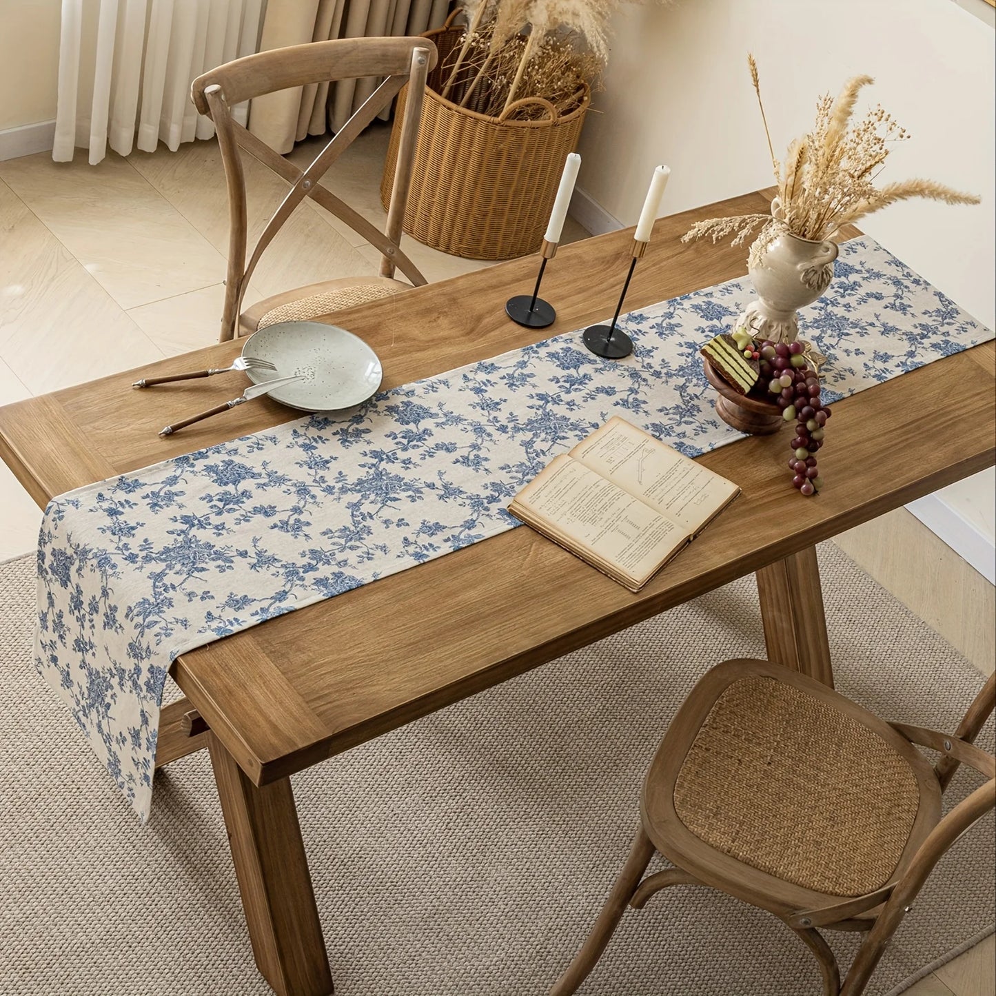 Retro Orchid Printed Table Runner – Pastoral Touch for Home &amp; Dining Decor