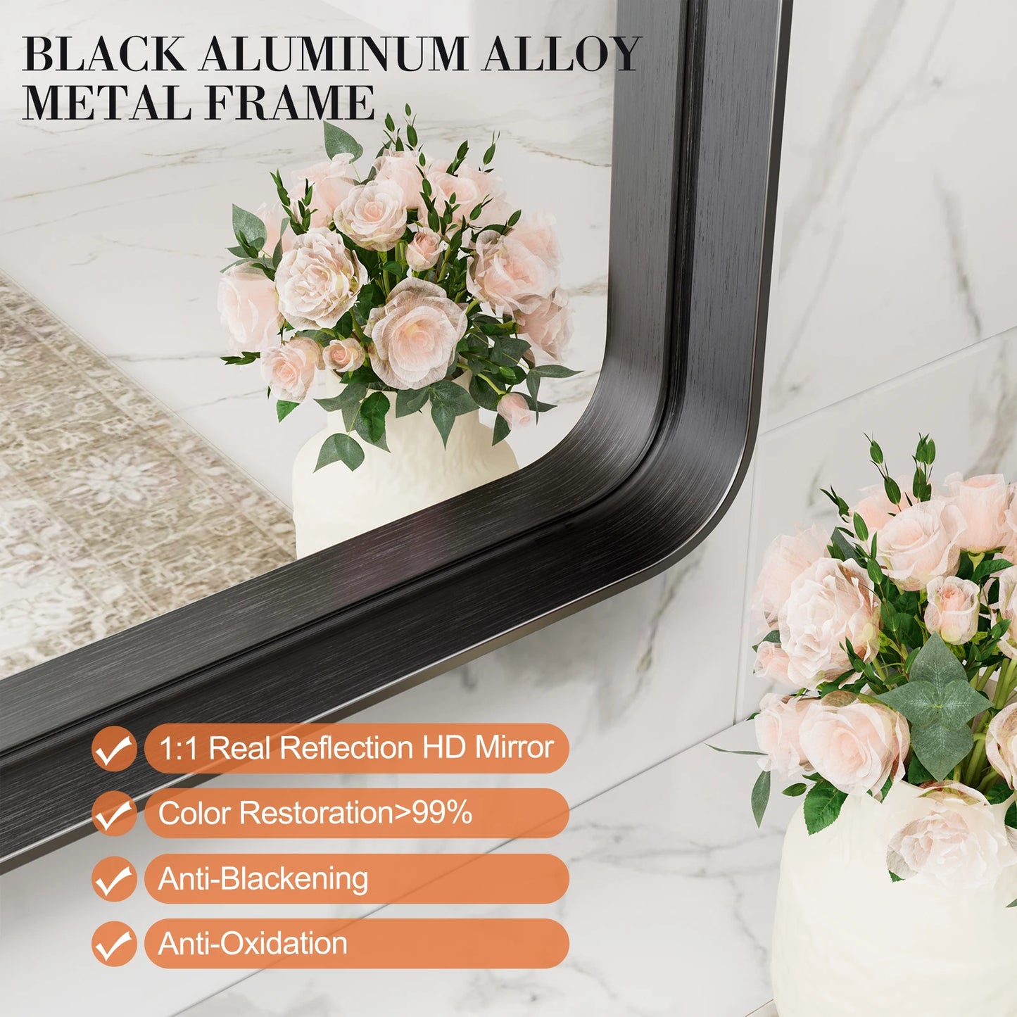 Matte Black Framed Tempered Glass Wall Mirror