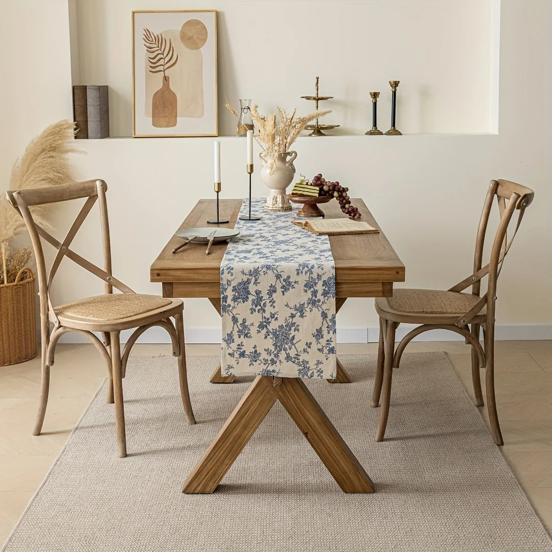 Retro Orchid Printed Table Runner – Pastoral Touch for Home &amp; Dining Decor