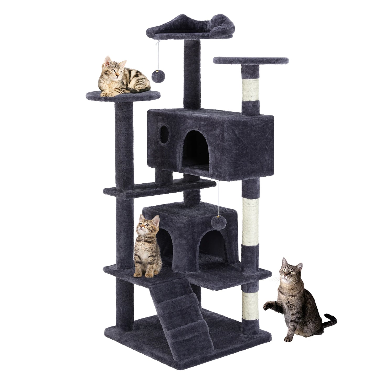 4-Tier Wooden Cat Tree with Sisal Scratching Posts &amp; Cozy Condos