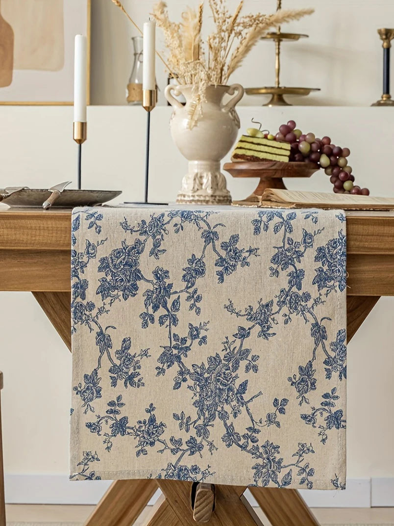 Retro Orchid Printed Table Runner – Pastoral Touch for Home &amp; Dining Decor