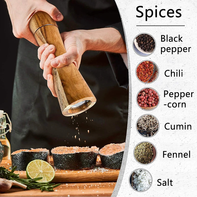 Acacia Wood Salt &amp; Pepper Grinder – Adjustable Ceramic Mill