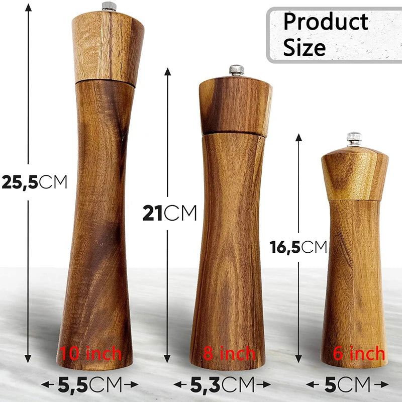 Acacia Wood Salt &amp; Pepper Grinder – Adjustable Ceramic Mill