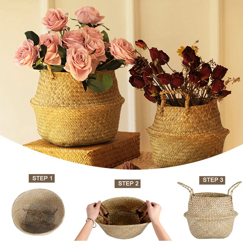 Wicker Storage Basket – Foldable Rattan Organizer for Home, Kitchen &amp; Garden