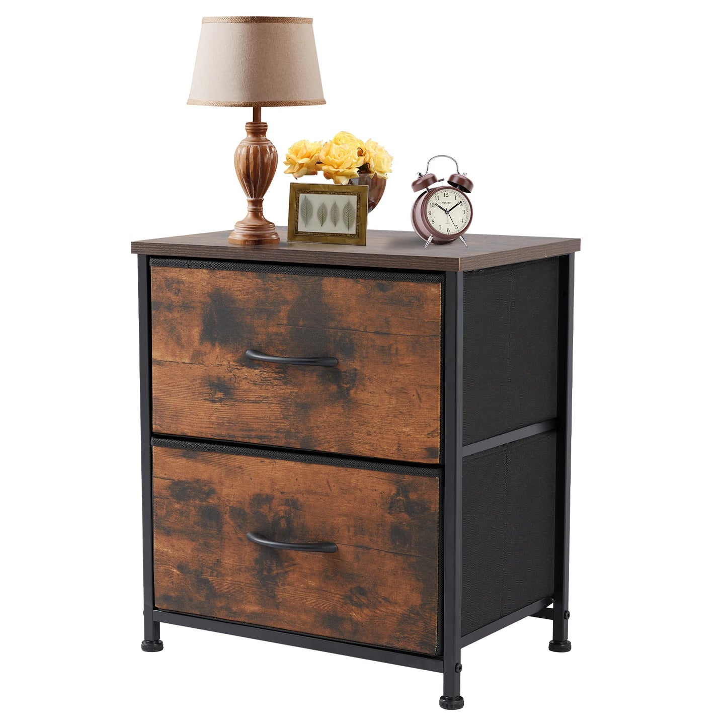 Modern Minimalist Nightstand with 2 Fabric Drawers – Lightweight &amp; Durable