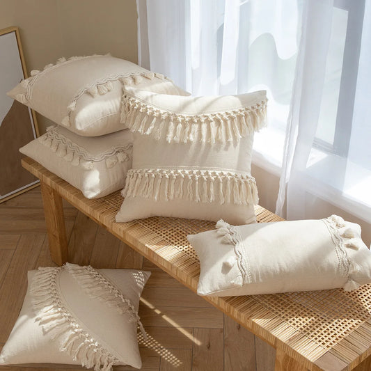 Striped Fringe Pillow Cover – Cotton &amp; Linen Elegance