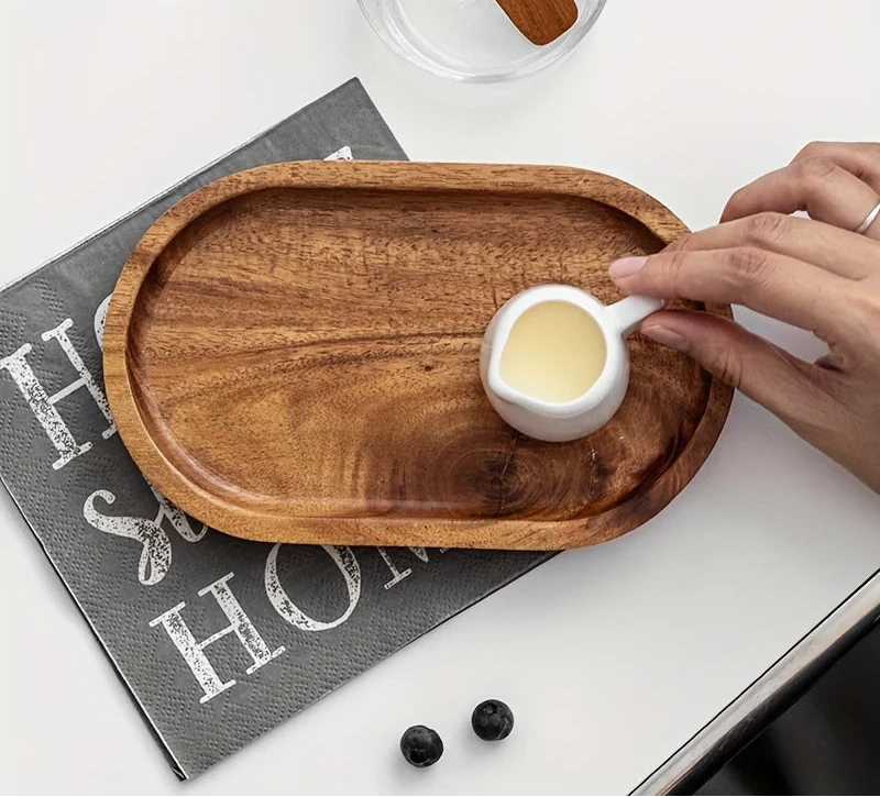 Handcrafted Round Wooden Dessert Plate – Natural Japanese-Style Snack Tray