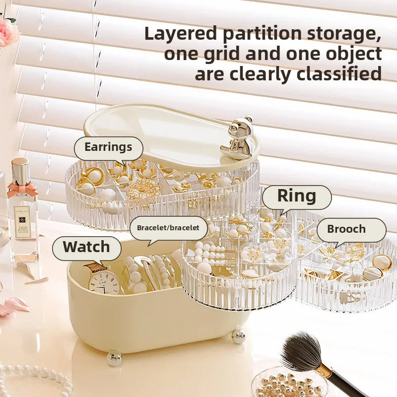 Rotating Desktop Storage Box – 3/4 Tier Covered Organizer