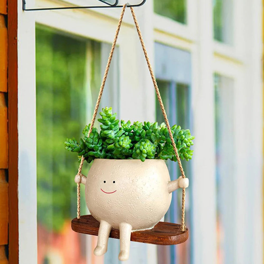 Hanging Resin Swing Planter – Creative Face Design