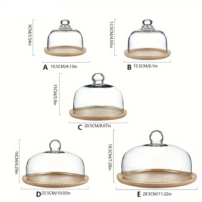 Bamboo Cake Stand with Glass Dome Lid – Round Dessert Display Tray