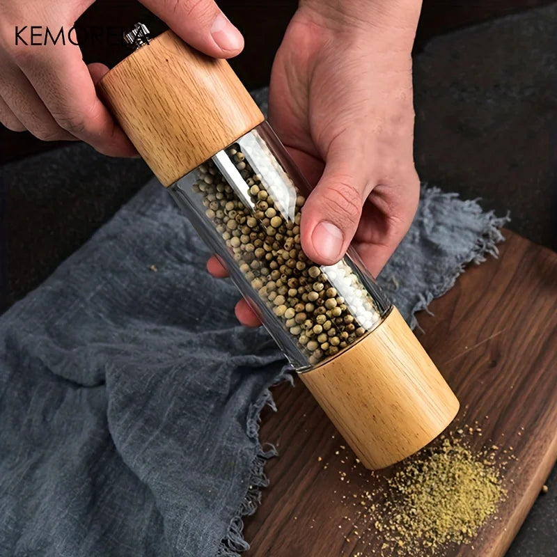 Wood &amp; Glass Manual Salt and Pepper Grinder Mill