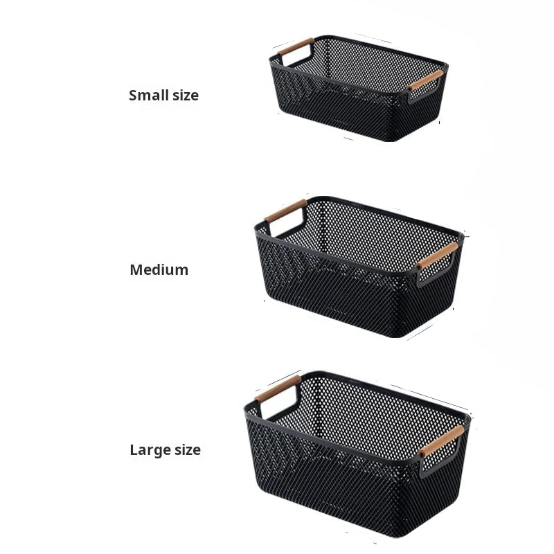 Multi-Functional Hollow Storage Basket with Wooden Handle