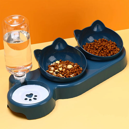 Cat Food Bowl with Water Dispenser – Rounded Plastic Feeder for Cats