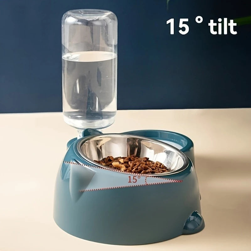 Automatic Pet Feeder with Water Dispenser – Non-Slip Tilted Bowl Set