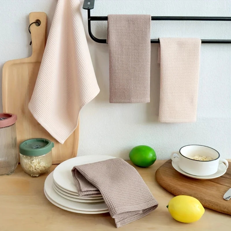 Waffle Texture Cotton Kitchen Towels – Soft, Absorbent &amp; Minimal Design