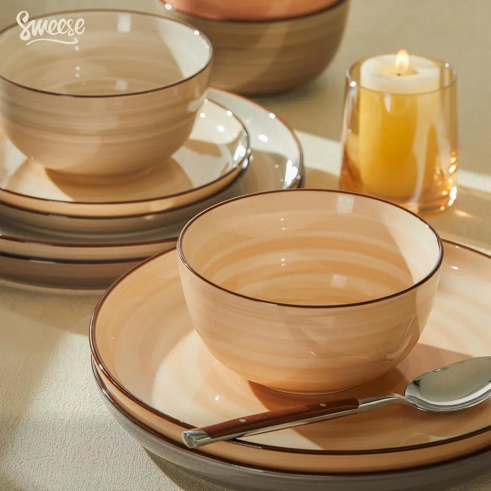 18-Piece Porcelain Dinnerware Set – Swirl Design, Service for 6