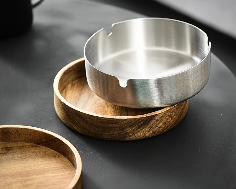 Acacia Wood Desktop Ashtray with Lid