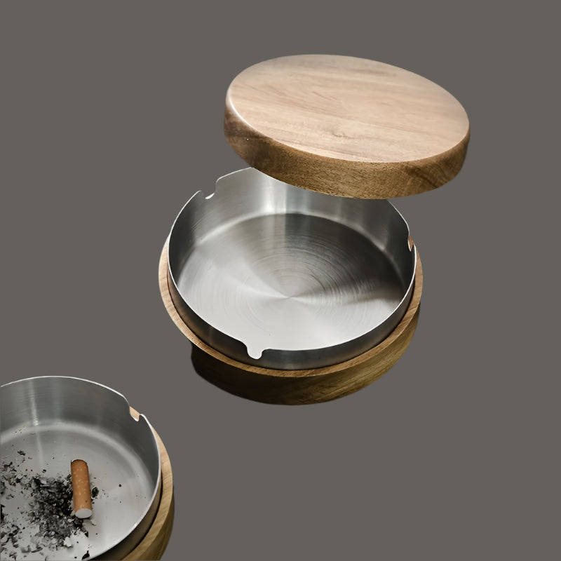 Acacia Wood Desktop Ashtray with Lid