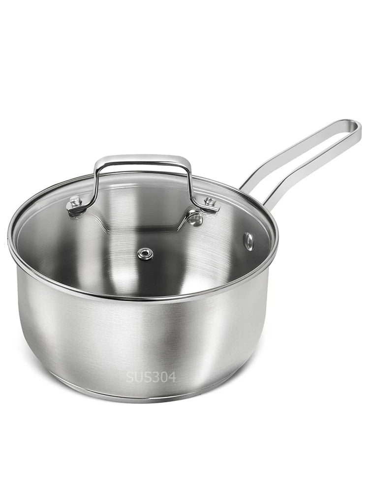Stainless Steel Saucepan with Glass Strainer Lid, Induction &amp; Gas Compatible