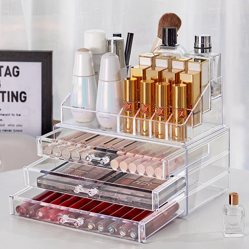Acrylic Drawer-Style Makeup Brush Organizer – Transparent &amp; Grey