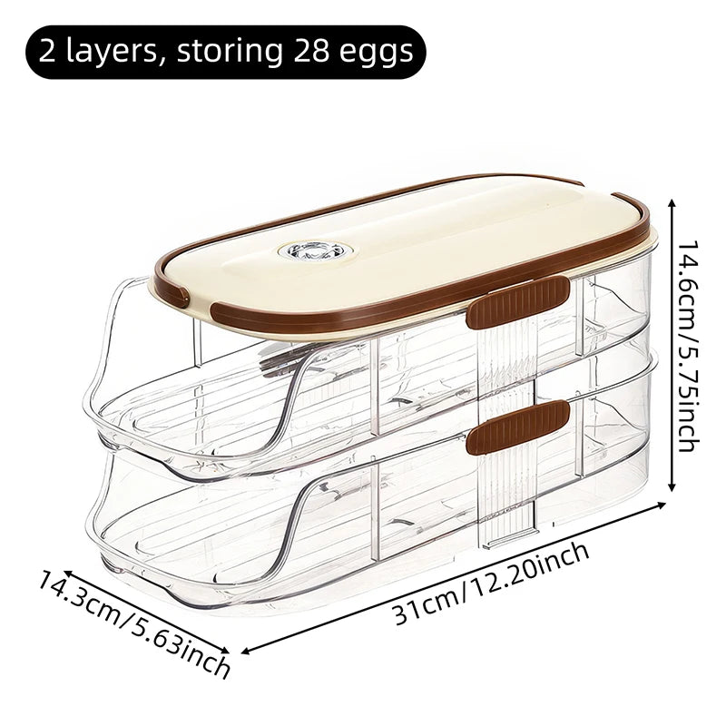 Stackable Egg Storage Box – Clear Fridge Organizer, Single/Double Row, 1–3 Layers