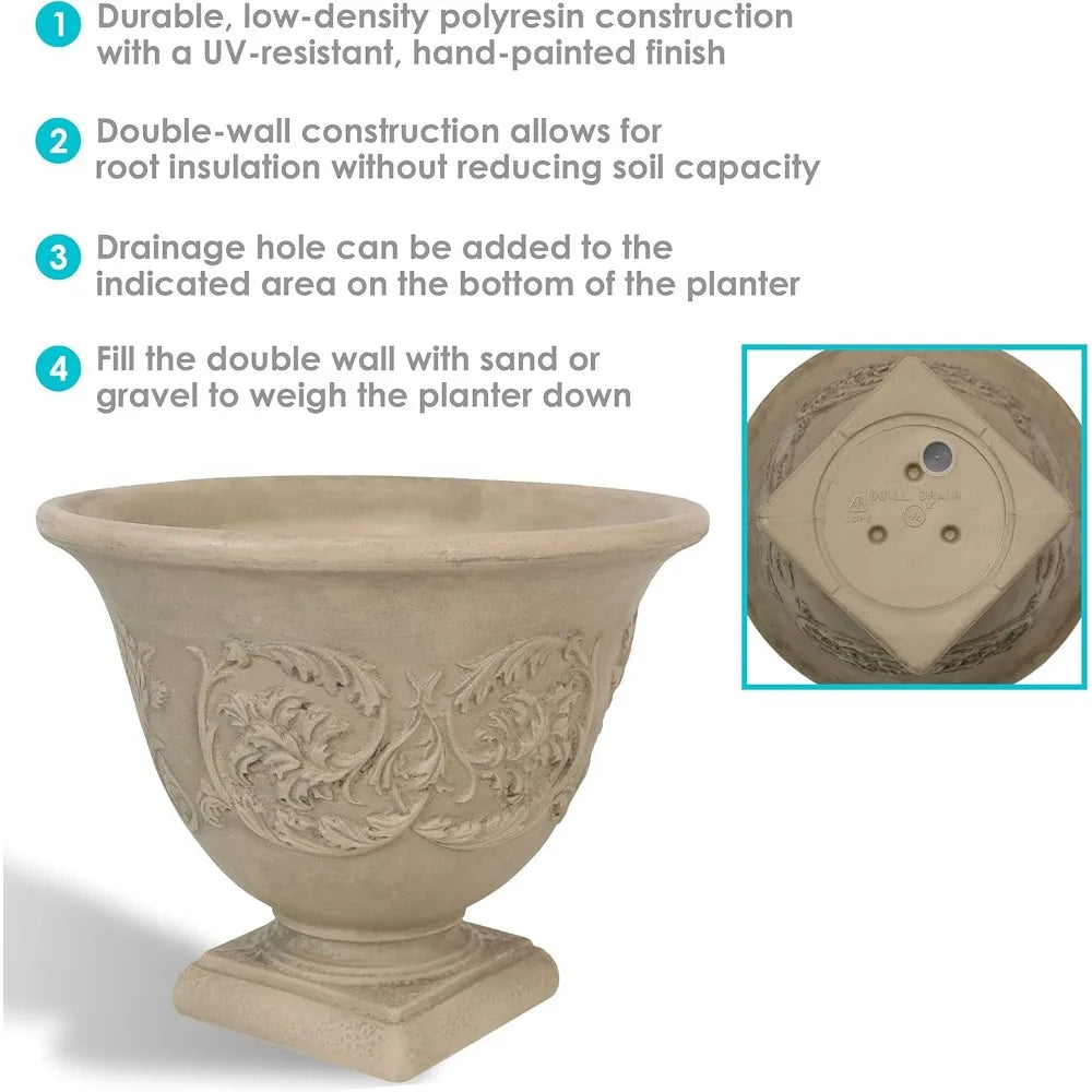 16" Resin Flower Pot – Beige