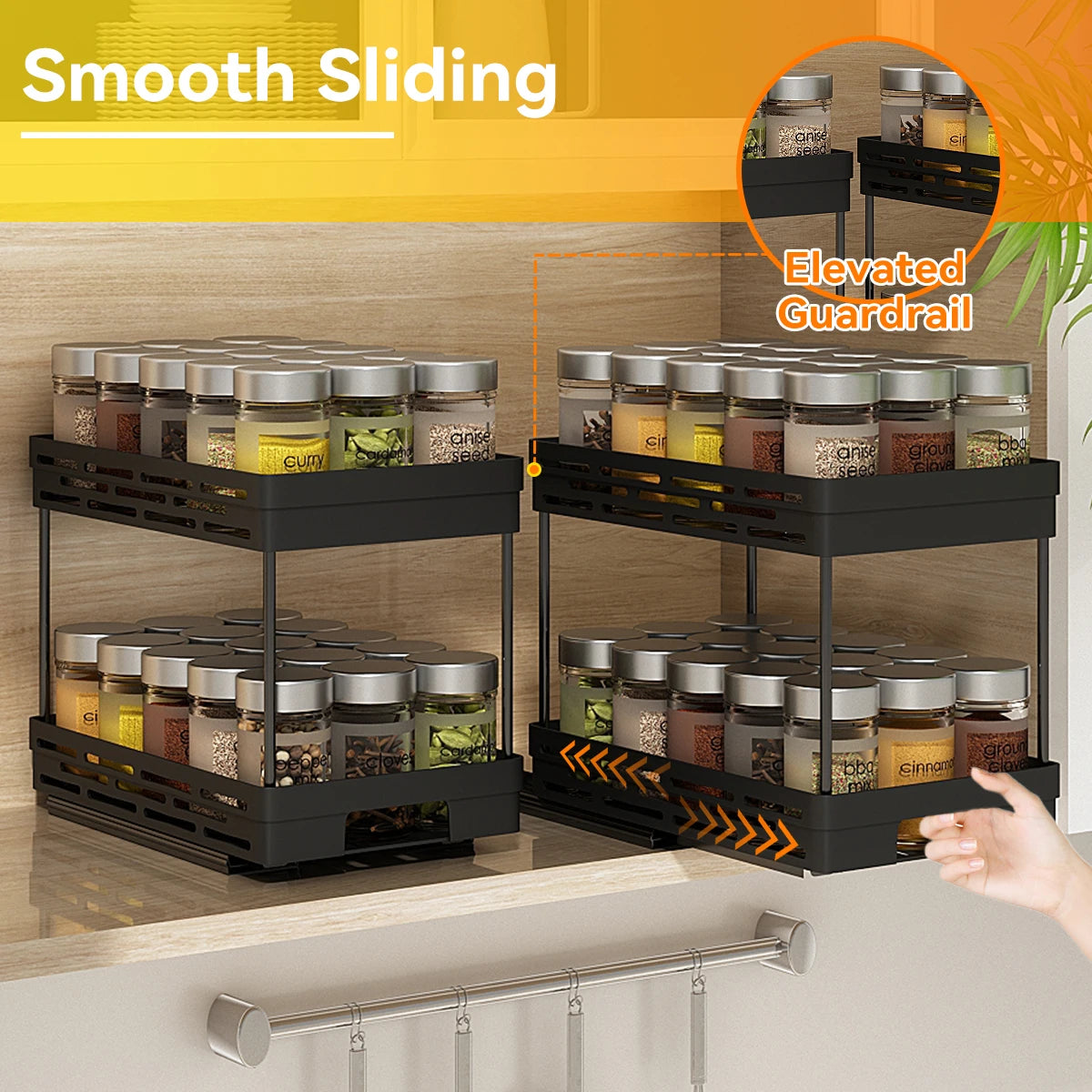 Tier Sliding Spice Rack – Multipurpose Kitchen Drawer Organizer