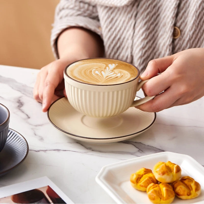 Pumpkin-Inspired Ceramic Coffee Mug with Saucer