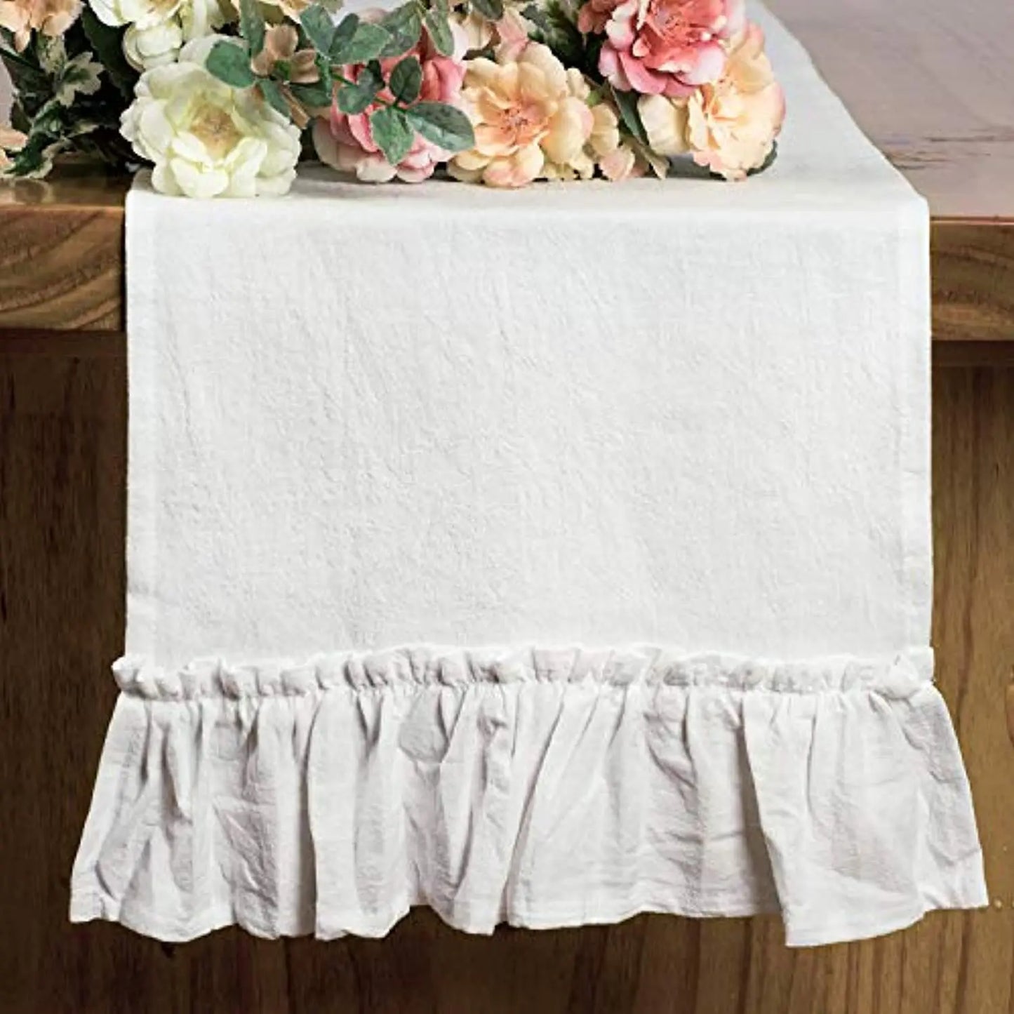 Cotton Ruffle Table Runner – Solid Color Decorative Linen