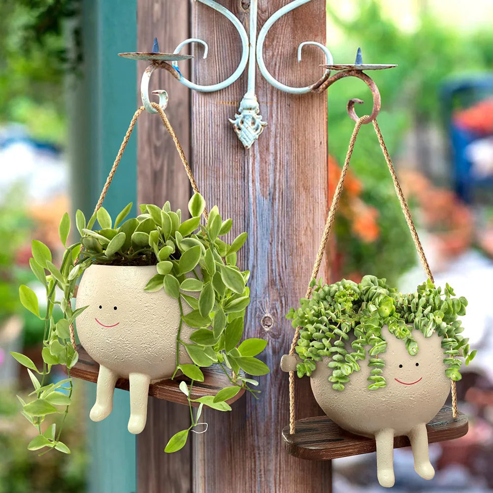 Hanging Resin Swing Planter – Creative Face Design