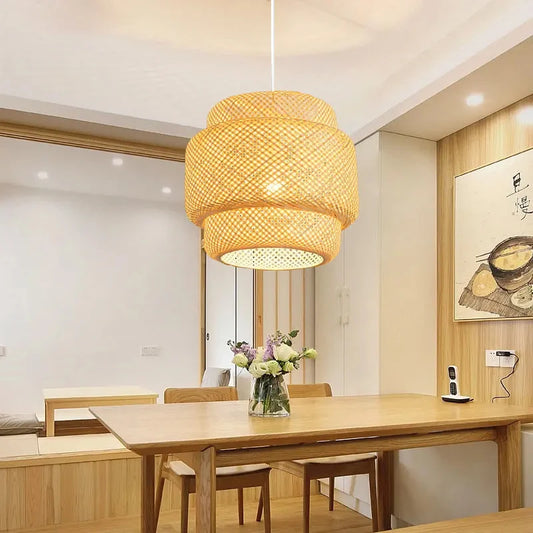 11.8” Handwoven Bamboo Pendant Light – Vintage Ceiling Lamp