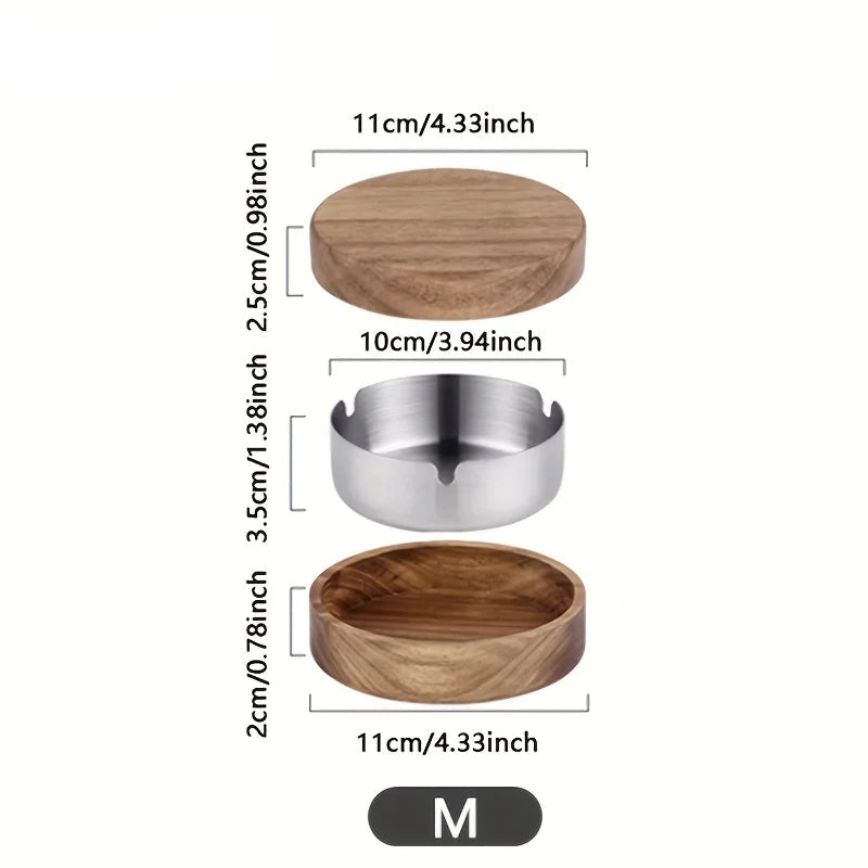 Acacia Wood Desktop Ashtray with Lid