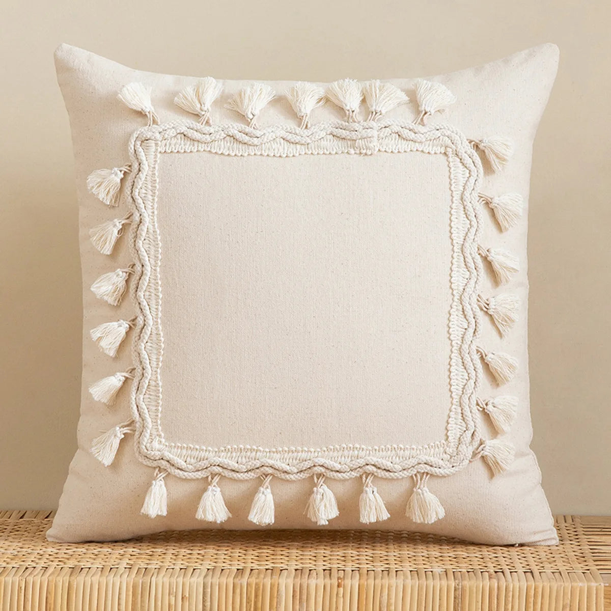 Striped Fringe Pillow Cover – Cotton &amp; Linen Elegance