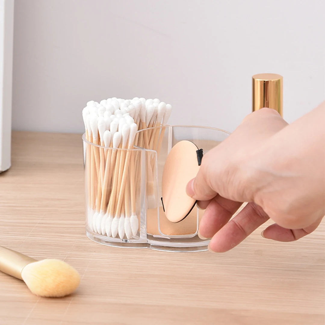 2-in-1 Cotton Swab &amp; Storage Box – Dustproof Organizer with Wooden Lid