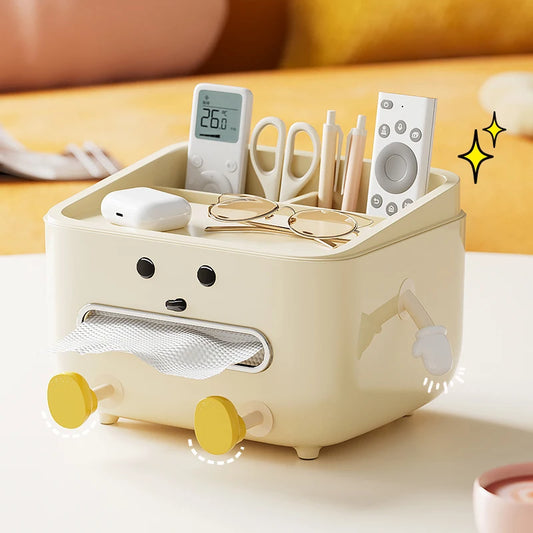 Multi-Function Desktop Organizer Box with Tissue Holder