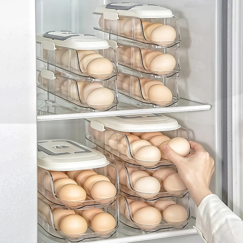 Stackable Egg Storage Box – Clear Plastic Refrigerator Organizer, Single/Double Row