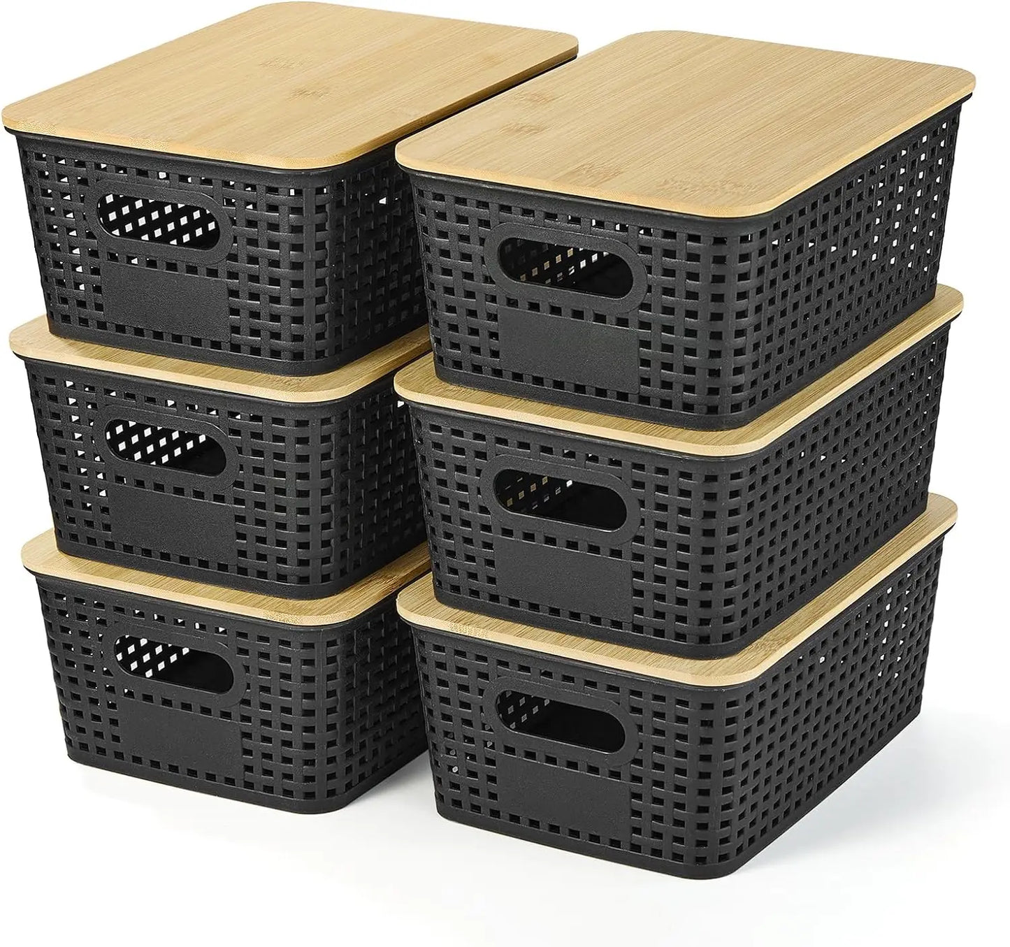 Stackable Plastic Storage Bins with Bamboo Lids