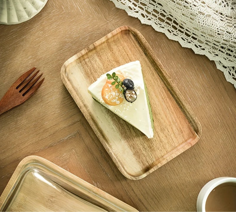 Glass Dome Dessert Plate with Wooden Base