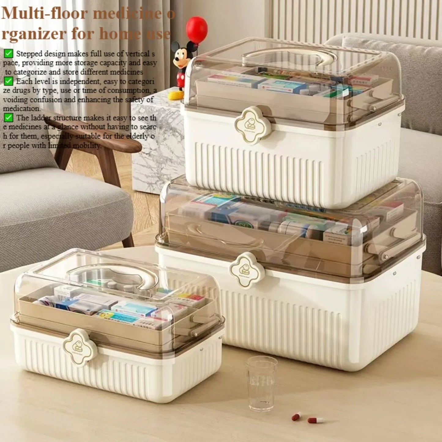 Multi-Layer Medicine Storage Box – 3.2-Gallon Capacity, Portable &amp; Organized