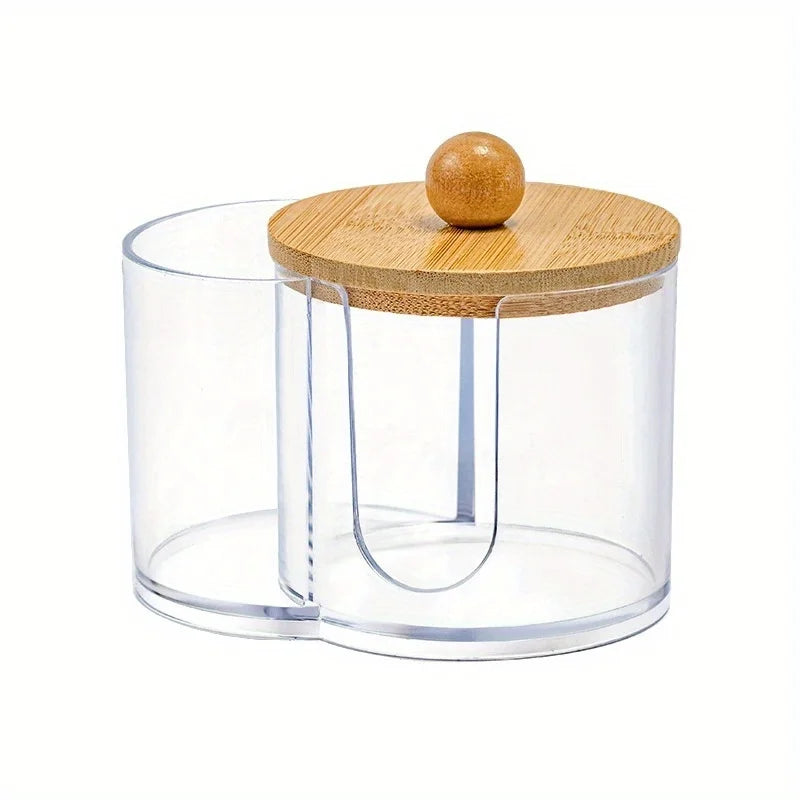 2-in-1 Cotton Swab &amp; Storage Box – Dustproof Organizer with Wooden Lid