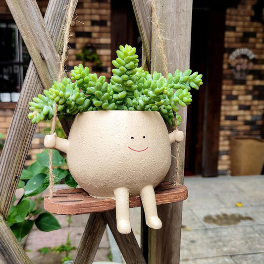 Hanging Resin Swing Planter – Creative Face Design