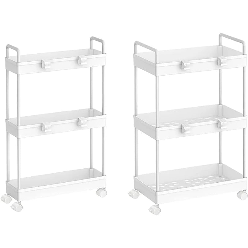 2-Piece Slim and Wide 3-Tier Rolling Utility Cart Set – Black