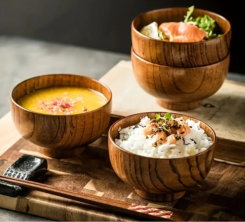 Natural Wooden Bowl – Handcrafted for Rice, Salad, or Dessert