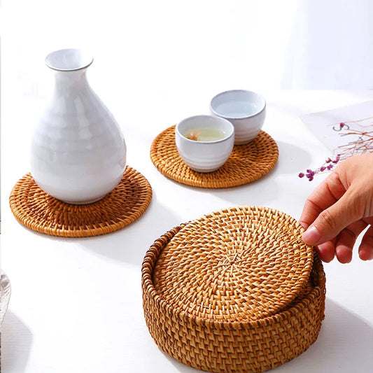 Handmade Natural Rattan Coasters – Round Heat-Resistant Table Mats